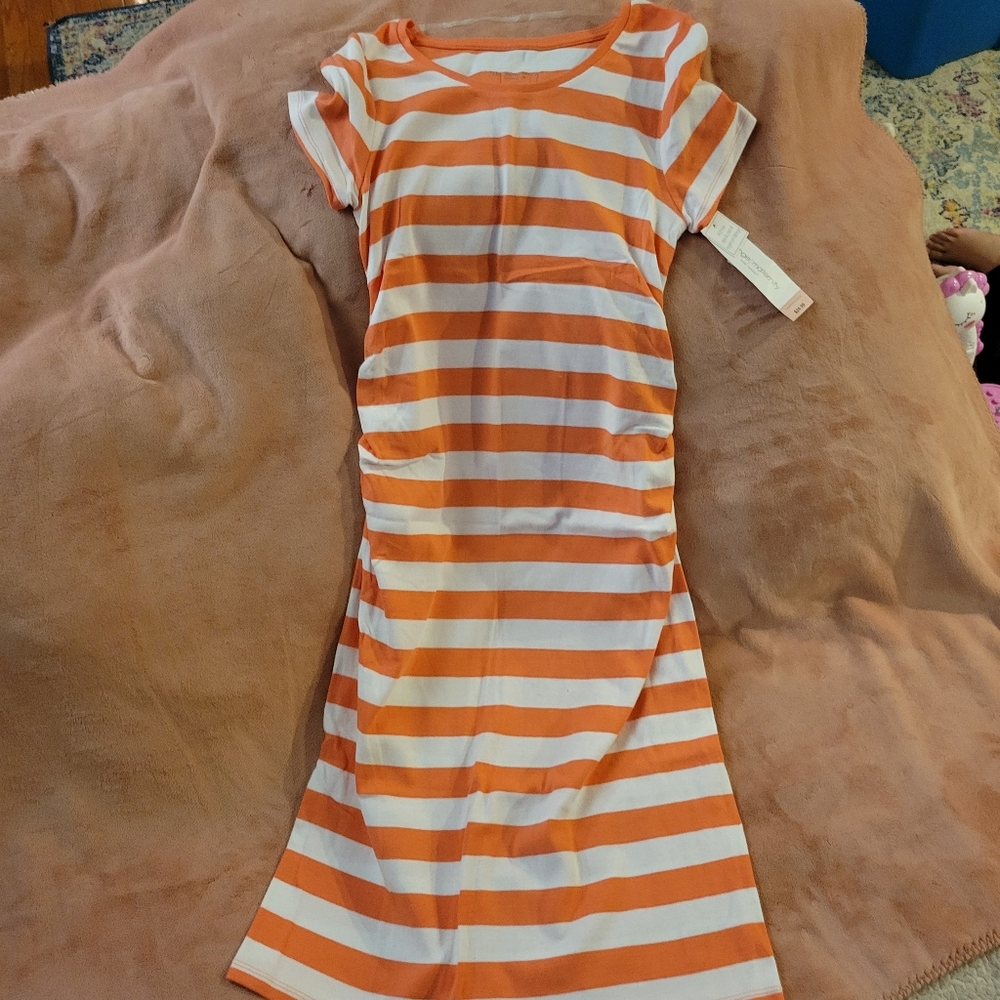 Orange and White Striped Kids Dress